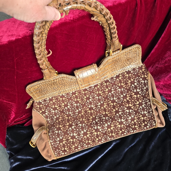 House of Deréon Brown Croc Embossed Tapestry Satchel Handbag - Picture 6 of 13